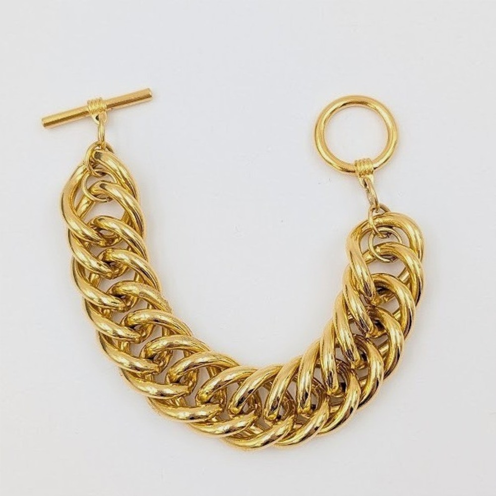 VTG Gold Tone Chunky Curb Chain‎ Statement Bracelet Toggle Clasp Runway 6.25